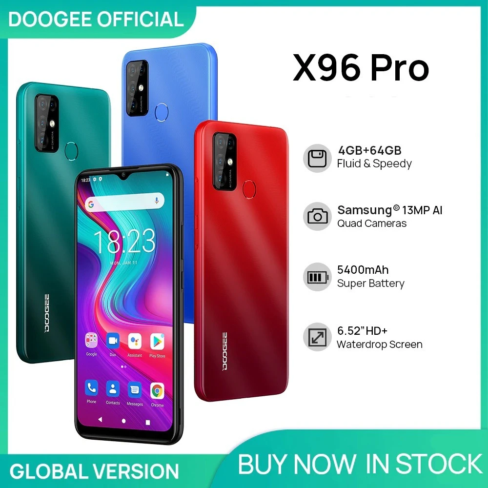 DOOGEE X96 Pro Cellphones 4GB RAM 64GB ROM Octa Core 13MP Quad Camera Smartphones Celular Mobile Phone Android 11 5400mAh cell phone ratings android