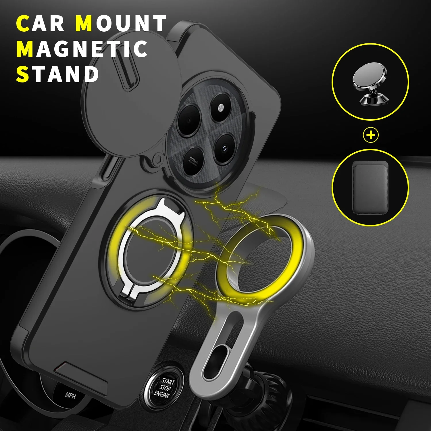 Enhanced Shockproof Armor Case with Slide Camera Lens Protector and 360° Magnetic Ring Stand