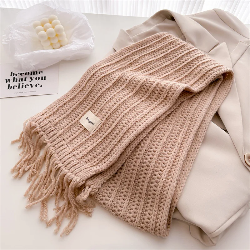 Winter Plain Dicke Quaste Wolle Gestrickte Schal Schal Dame Casual Hohe Qualität Wrap Pashmina Stola Bufandas für Outdoor-Aktivitäten – Detail 10