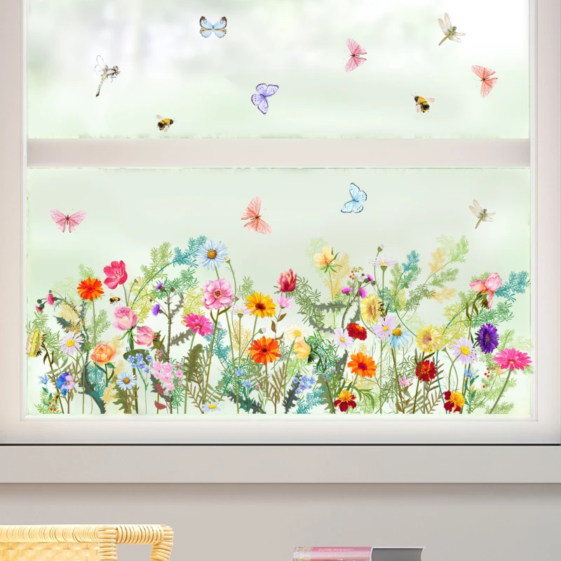 

Removable Window Stickers, Plant Flowers, Butterfly, Living Room, Bedroom, Room Wall, Decal, Home Party Supplies