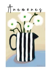 Abstract Blue Stripes Ocean Matisse Girl and Flower Vase Wall Art Canvas - 30X40cm no frame (Pink)