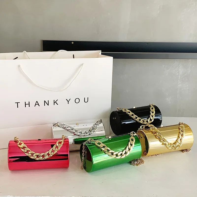 Women's Handbag Bags For Women 2026 Party Clutches Fashion Cylinder Mini Evening Purse Crossbody Shoulder Bag Gold Box Clutch