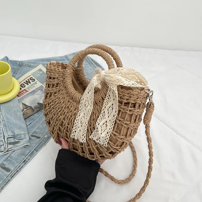 Handmade Half-Round Rattan Woven Straw Crossbody Bag Summer Beach Travel Shoulder Bags Bohemia Small Handbag For Women Totes