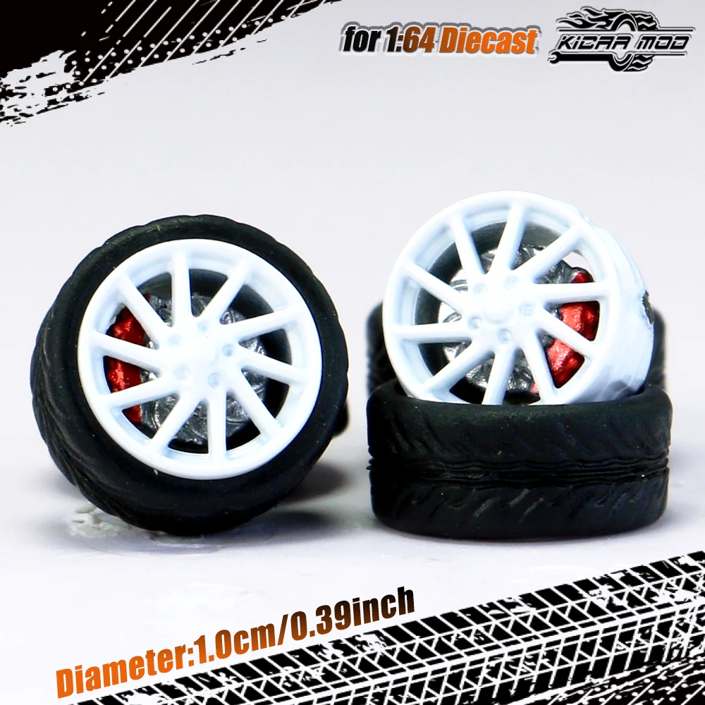 Kicarmod 1/64 Model Car ABS Wheels with Rubber Tire Brake Disc Refitting Parts Diameter 10mm For Model Car Tomica MINI GT