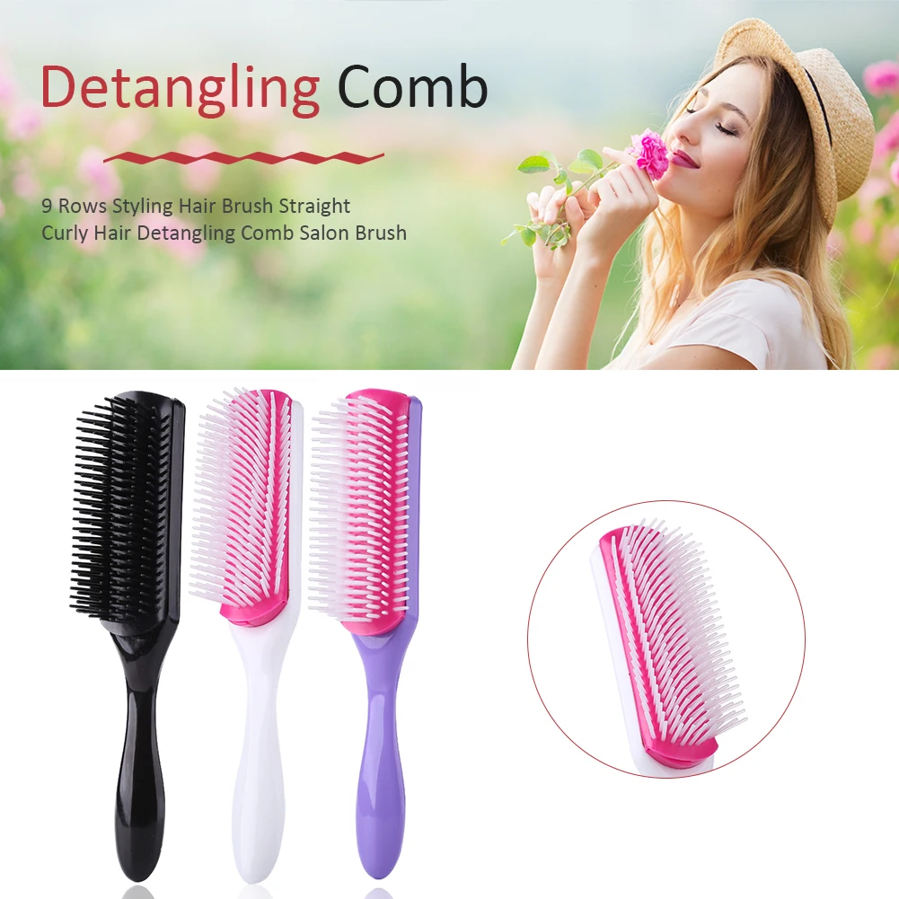 Detachable Styling Hair Brush Detangling Comb Women Detachable Hairbrush Handle Grip Curly Hair Salon 9 Rows Hair Comb Curly Hair Brush Hair Styling Tools Hair Brush Comb