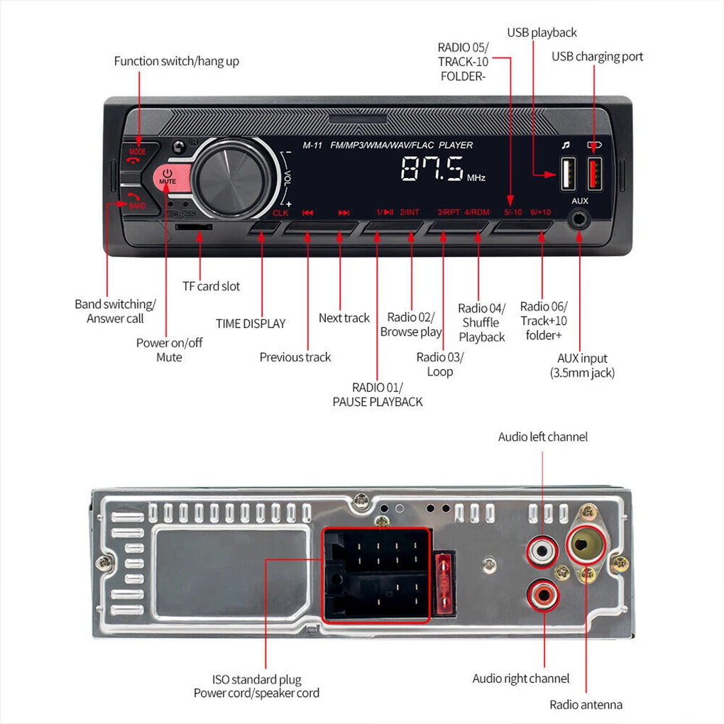 45W Car MP3 LCD Radio FM Bluetooth CAR BT DTA1028 TF-Karte USB 0 FunkchipIntegrierter Chip Merkmale