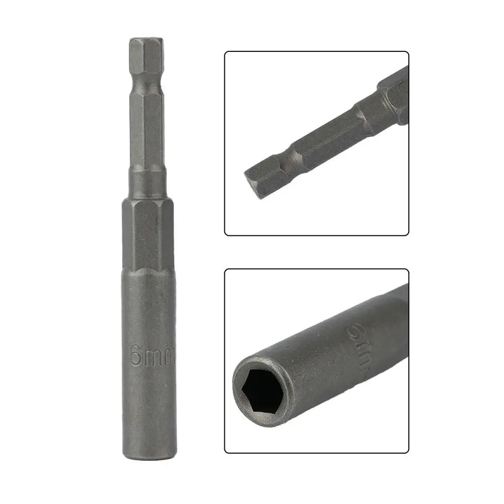 Electric Impact Socket Magnetic Nut Screwdriver 80mm Length 1/4" Hex Key Drill Bit Adapter Drive Socket Pneumatic Tool 5.5-19mm