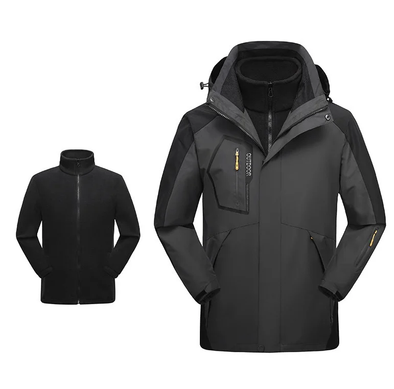 Winter Multi-Pockets Men's 3 in 1 Jacket Thick L-8XL Fleece Liner Plus Size Detachable Coat Anti-Fouling Waterproof Windbreakers