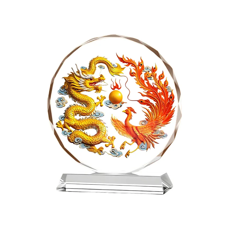 Dragon Chengxiang Crystal Painting Decoration Golden Dragon Pattern Home Living Room Wine Cabinet TV Cabinet Gift Decoration 1Pc