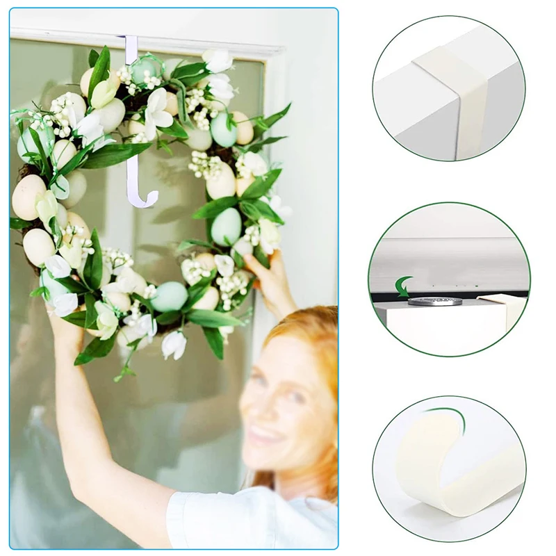 30/38cm Wreath Hanger For Front Door Black/White Metal Hook Multi-function Wreath Hanging Hook Christmas Easter Ornaments Hooks