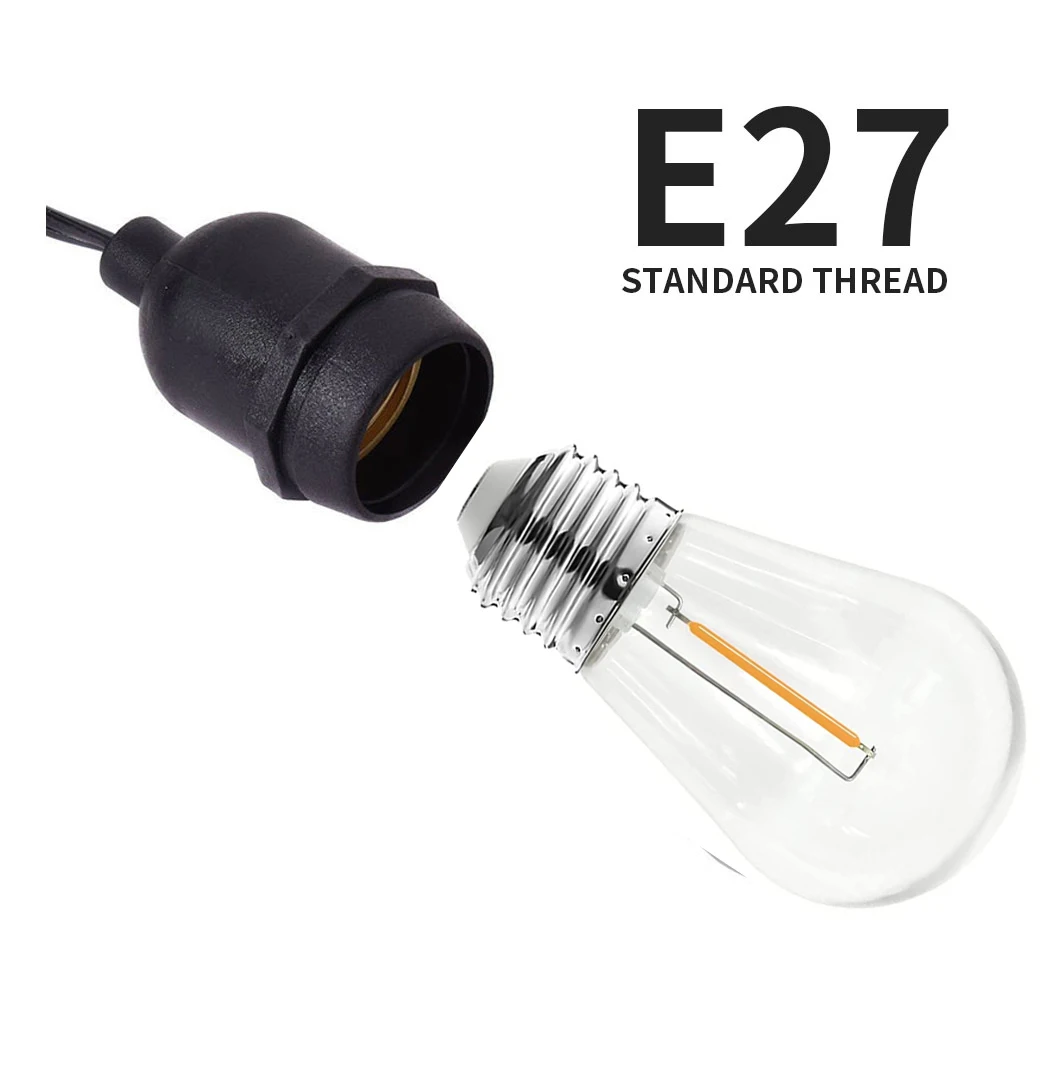 2026 신형 S14 E27 필라멘트 LED 전구 1W 2W 전구색, 5V 24V 110V 220V PC 커버 방수, 실외 스트링 및 정원 조명용
