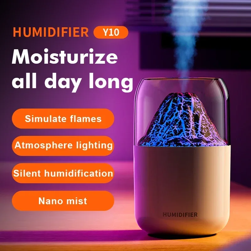 가정 침실용 다채로운 화산 가습기, USB 에센셜 오일 디퓨저, 데스크탑 무소음 가습기, 300ml, 신제품 
