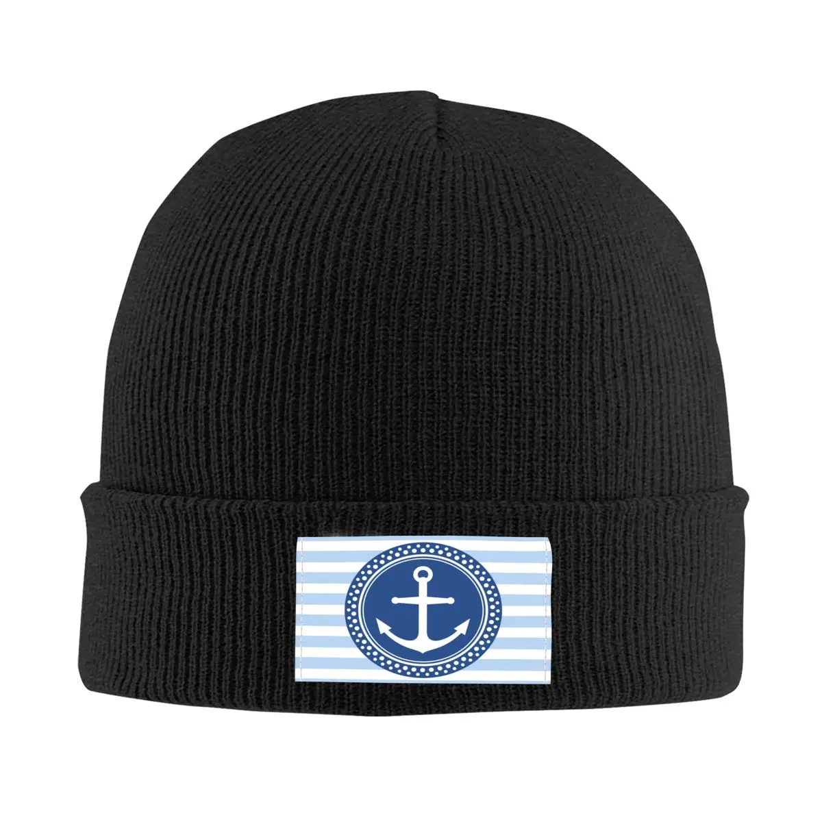 

Anchor Emblem On Blue Stripes Skullies Beanies Caps Winter Warm Knitting Hat Adult Unisex Nautical Sailing Sailor Bonnet Hats