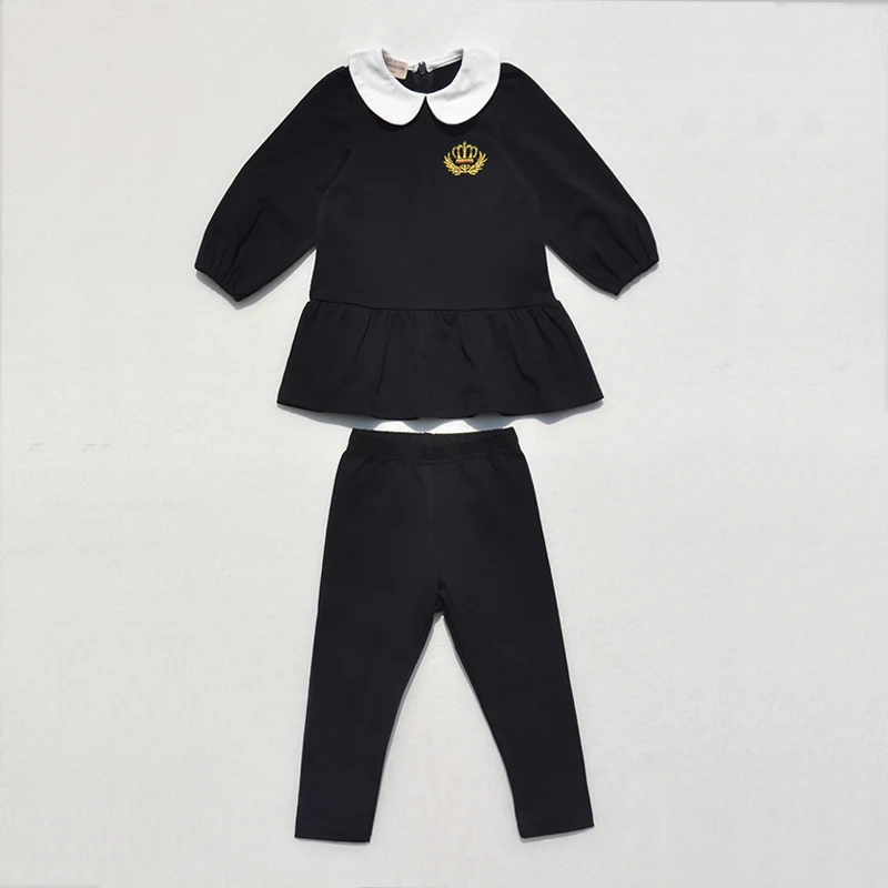 Children's White and Black Lounge Pajama Robe with Red Embroidered Crown