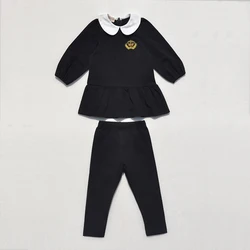 Children's White and Black Lounge Pajama Robe with Red Embroidered Crown - 16 (Black set cute girl)