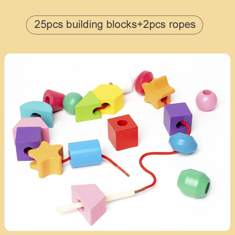 Montessori Wooden Toys Color Shape Matching Puzzle Game Colorful Beaded Color Cognition Educational Toys Gift For Children Kids 3