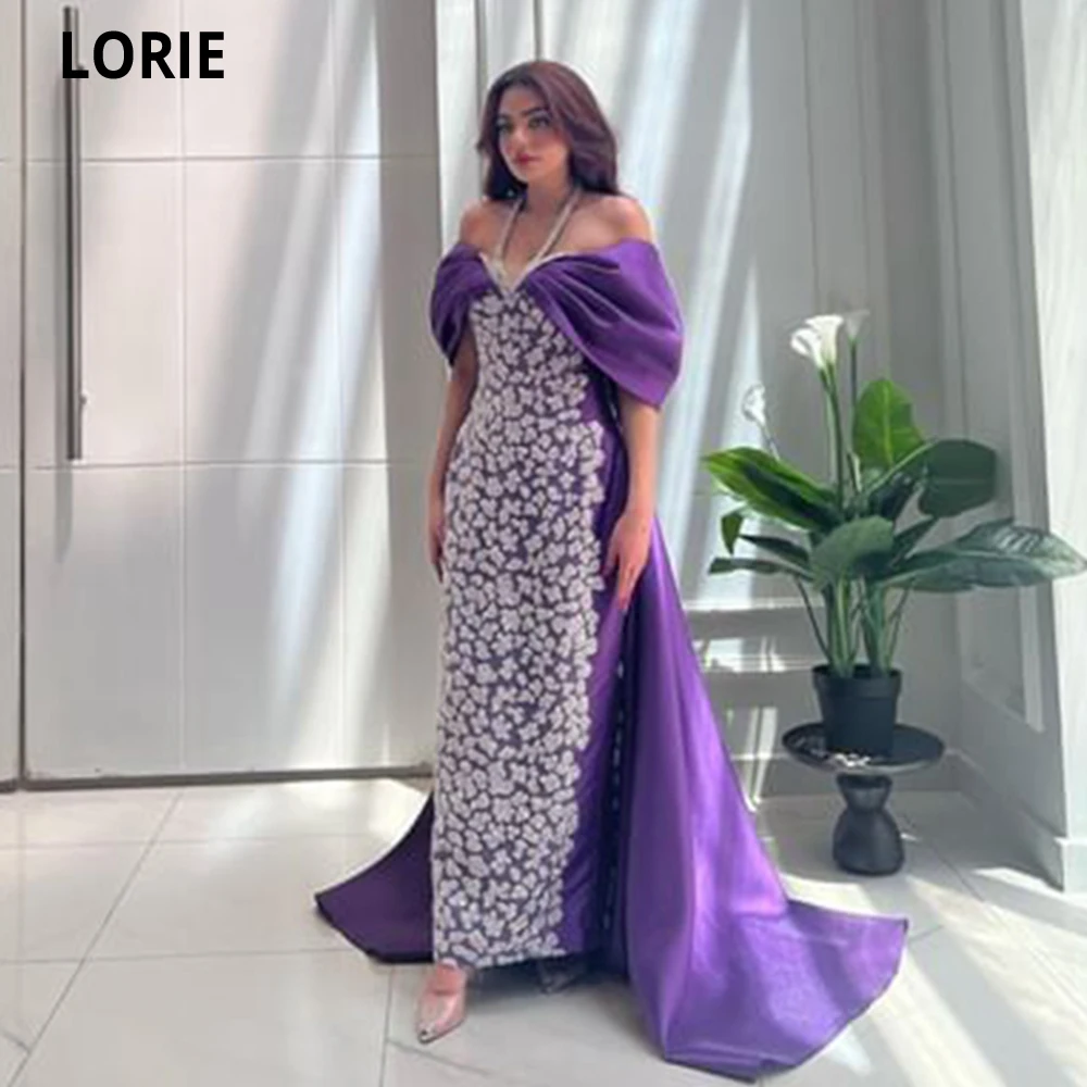 

LORIE Elegant Purple Evening Dresses Strapless 3D Appliques With Tail Mermaid Prom Gown Sweetheart Party Dress for Graduation