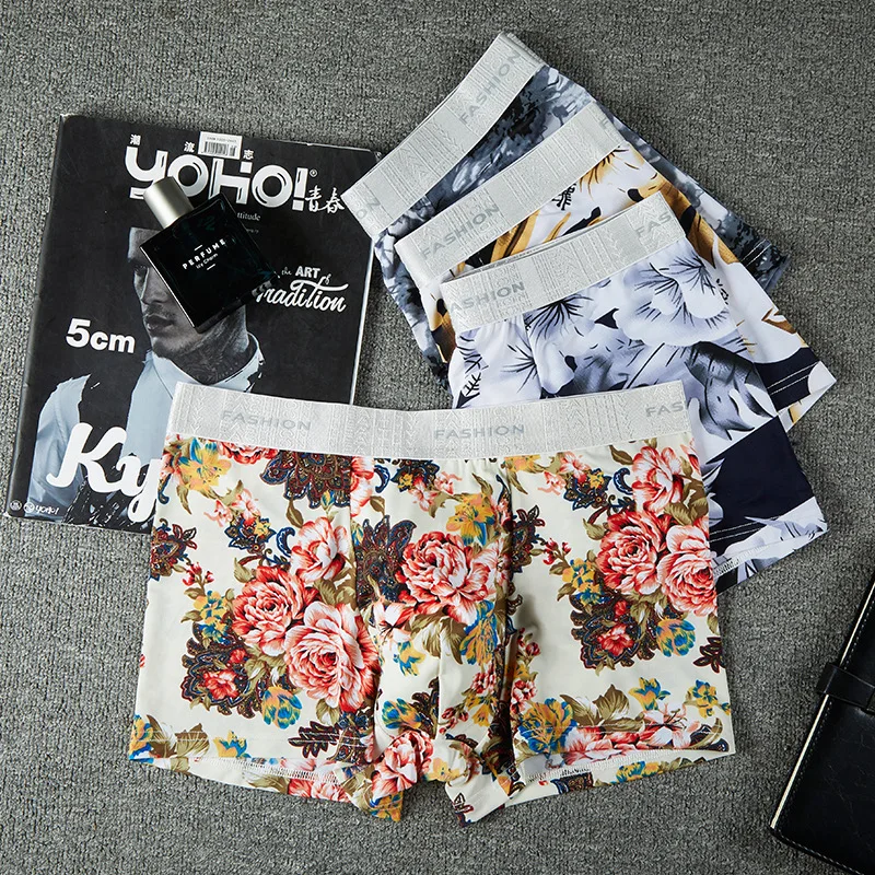 

Man Underwear Sexy Boxers Cotton Soft Men's Panties Fashion Print Boxer Shorts Male Underpants U Bulge Pouch Mens Trunks Cueca