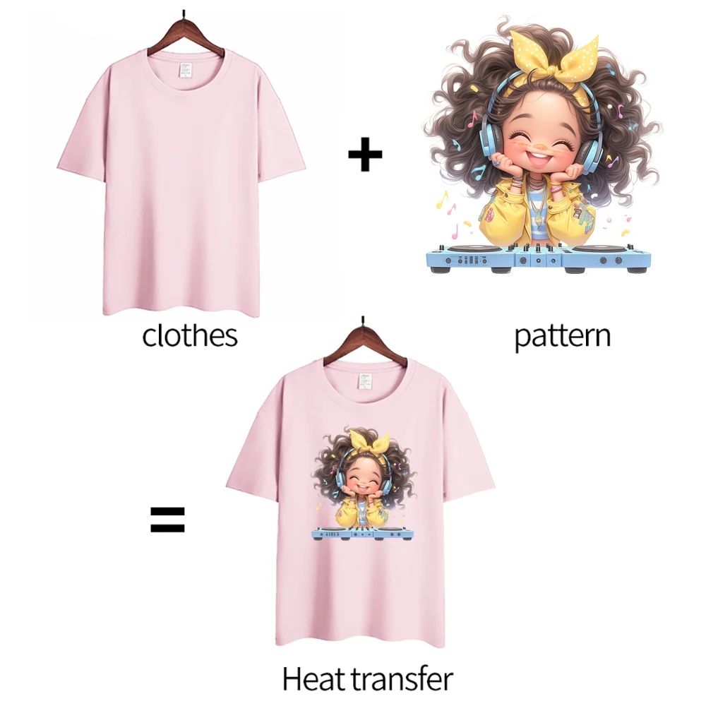 Yellow Guitar Music Girl Heat Transfer Patch - Washable Iron-On Sticker for DIY Clothing & T-Shirts