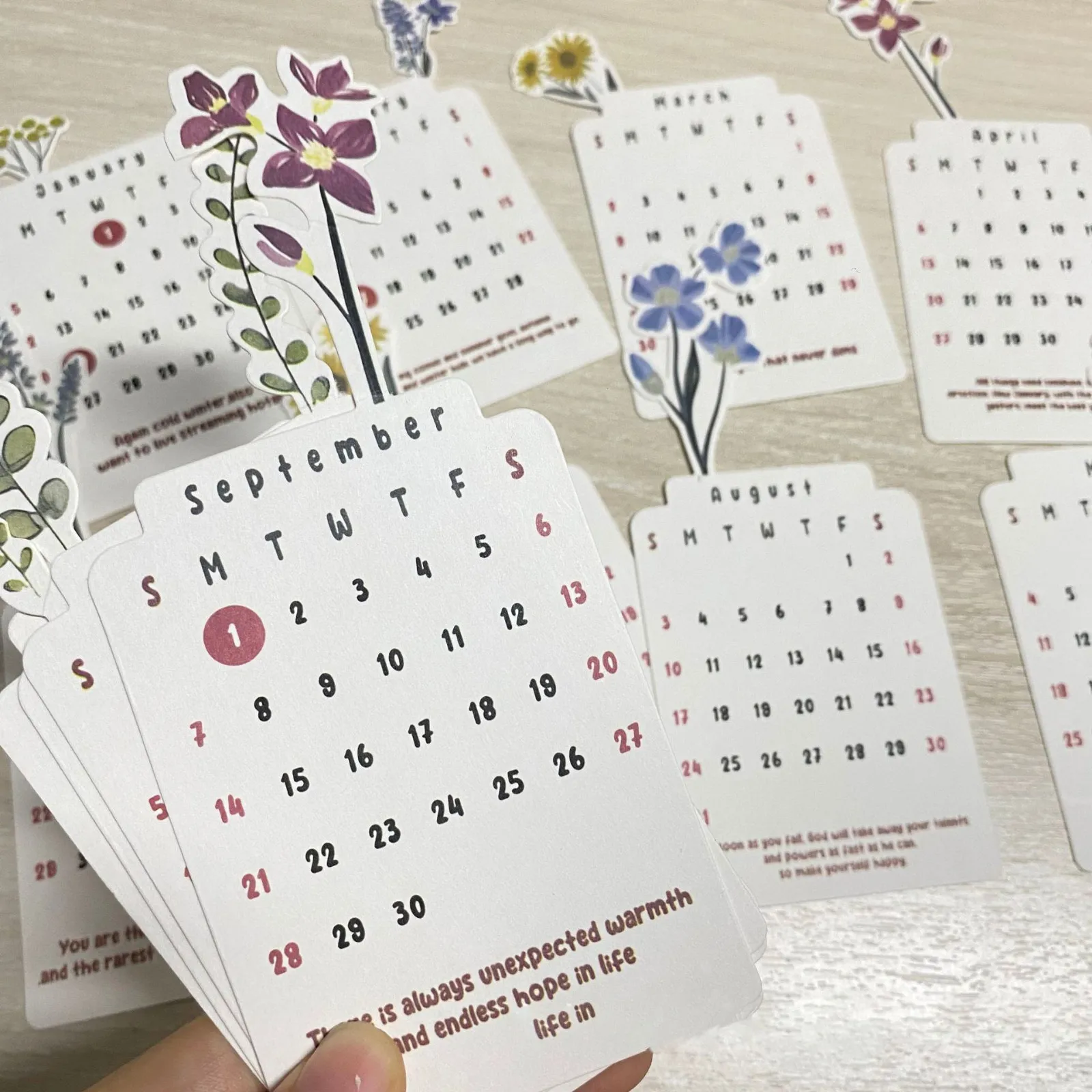 Desk Calendar Flowers Small Calendar With Wooden Base Creative Flower Small Desk Detachable For Home