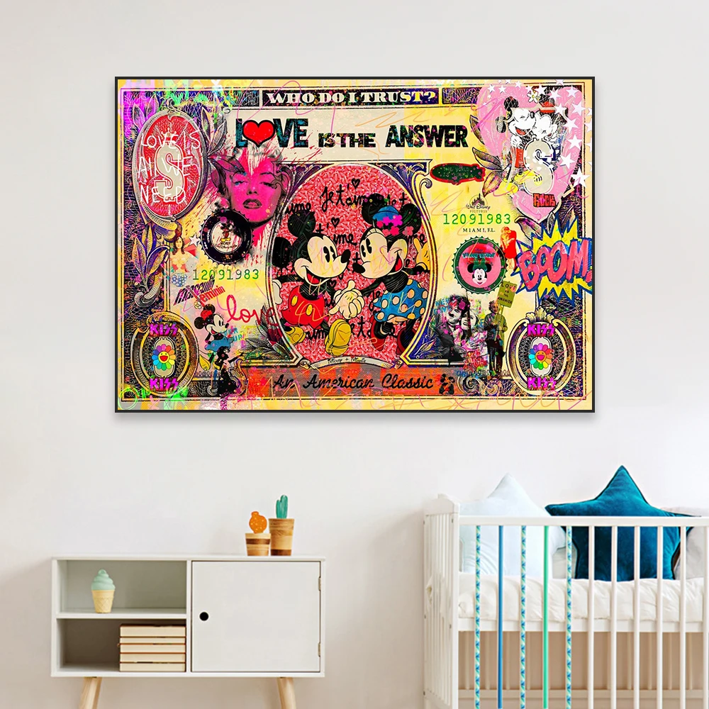 

Disney Mickey and Minnie Mouse Graffiti Art Poster Pop Street Prints Modern Canvas Painting Office Bar Home Bedroom Decoration