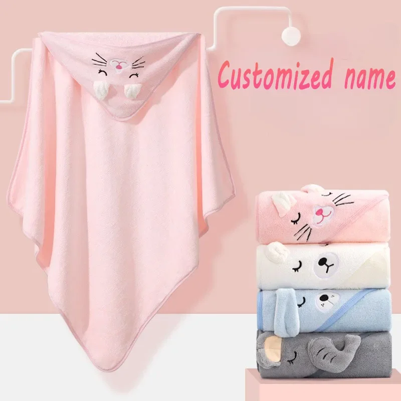 Kids Bath Towel Personalized Name Kids Bath Towel Cartoon Animal Soft Newborn Hooded Towel Absorbent Infant with Cap Baby Shower Gifts