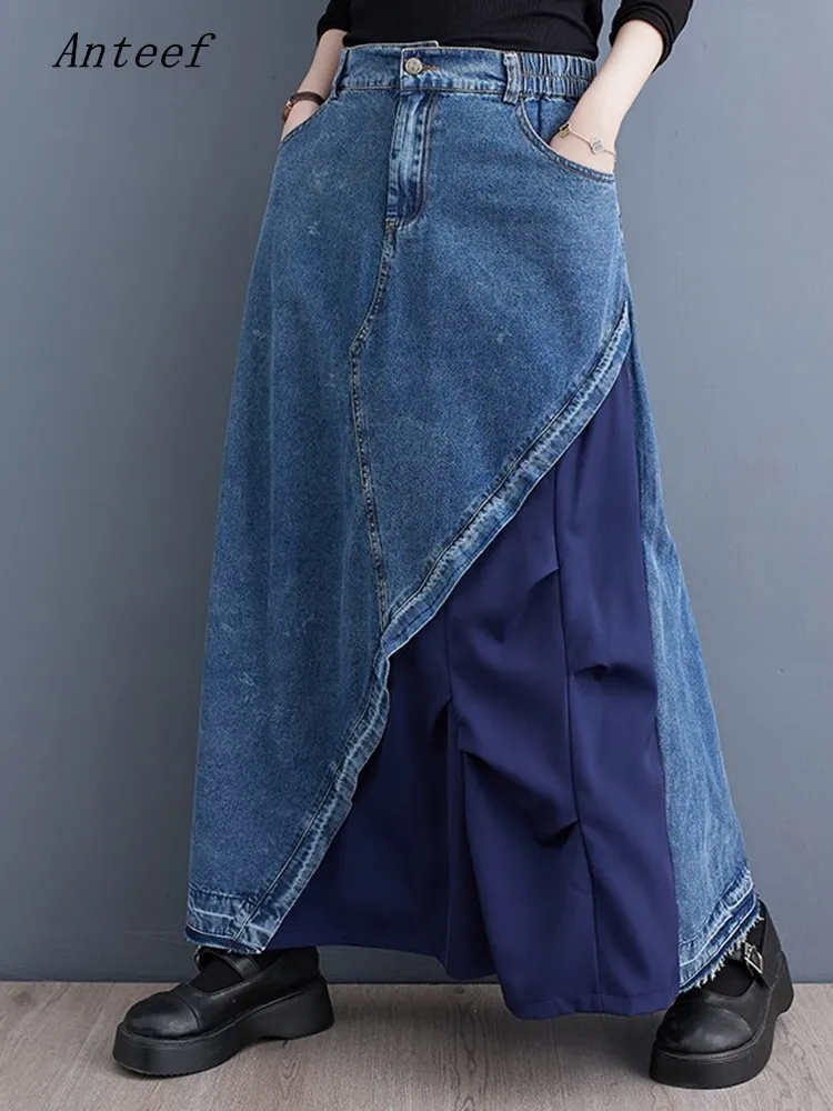

oversized vintage Elastic high waist spring autumn casual loose long for woman denim skirts womens 2023 skirt clothing