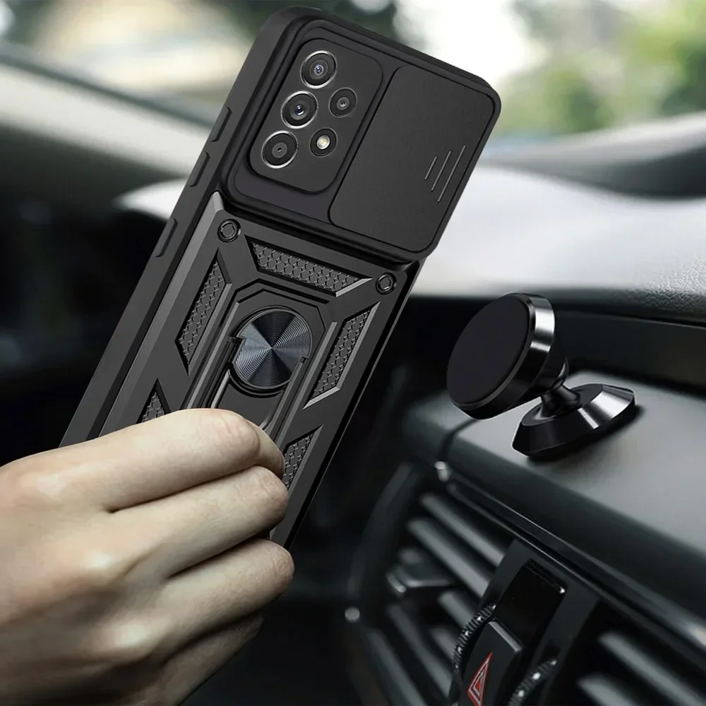 Armor Shockproof Magnetic Ring Stand Holder Case with Lens Cover