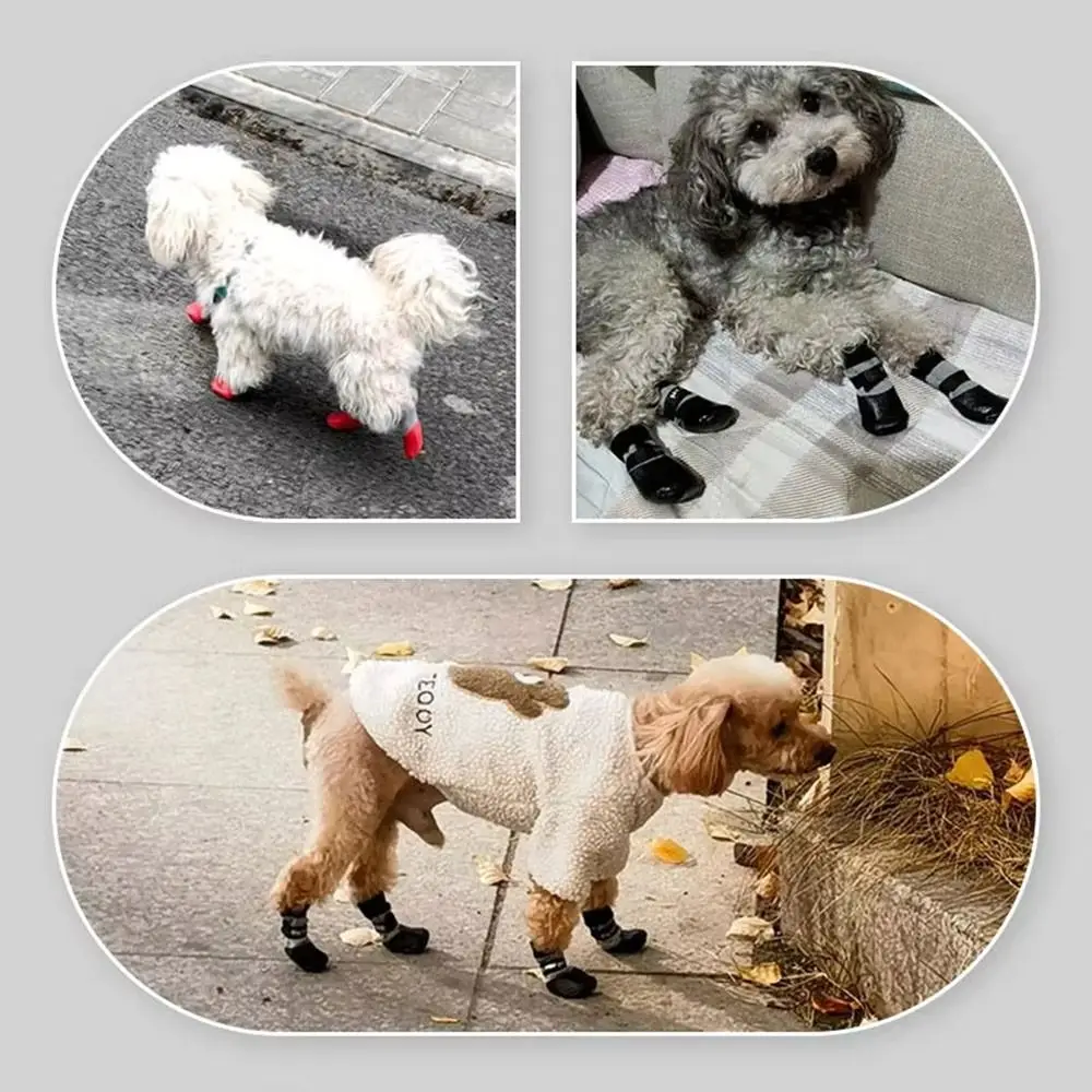 4PCS süße wasserdichte Winter-Hundeschuhe warme weiche Sohle Welpenstiefel verstellbare rutschfeste Hunde-Schneeschuhe für kleine Hunde Chihuahua – Detail 6