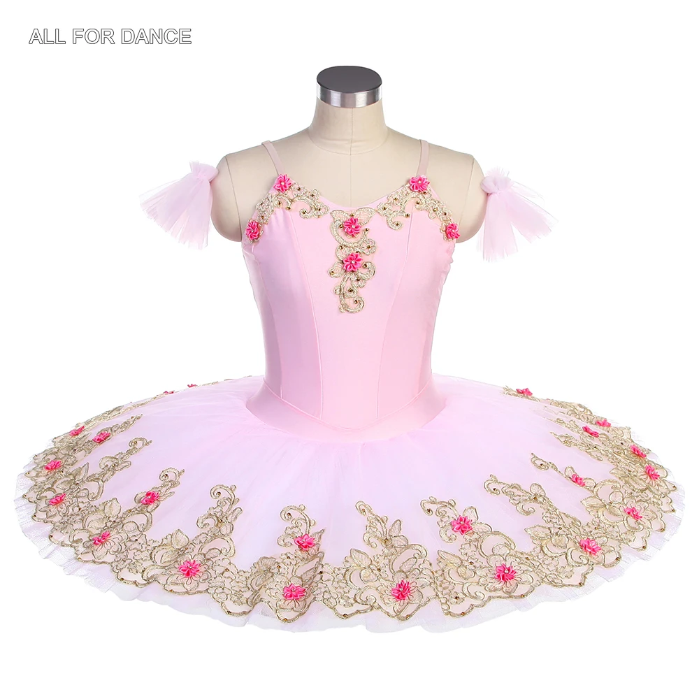 

BLL561 Pink Spandex Bodice with Appliqu Pancake Tutu Skirt Girls & Women Ballet Dance Costume Pre-Professional Ballet Tutus