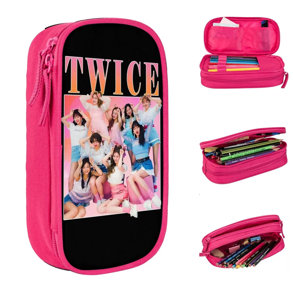 Large Capacity Pencil Pouch Twice Girls Group Kpop Singer Merch Double Layer Pencil Box Women Makeup Bag Gift