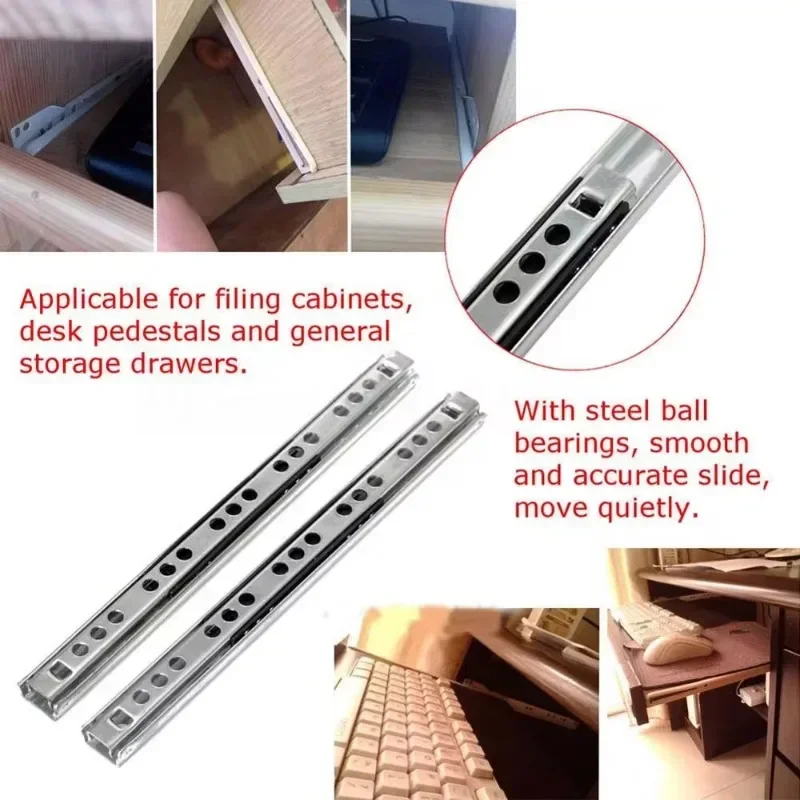 Veemoon Drawer Slides 2 Pairs – Stainless Steel Ball Bearing Keyboard Rails For Computer Desk & Furniture Drawers