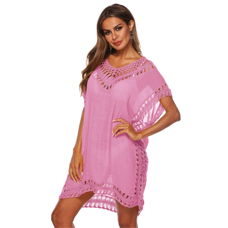 Loose Beach Dress Swimwear 2024 Woman Solid Color cover-ups Beach Outing Beachwear Short Dress Summer Holiday Beach Cover Up New