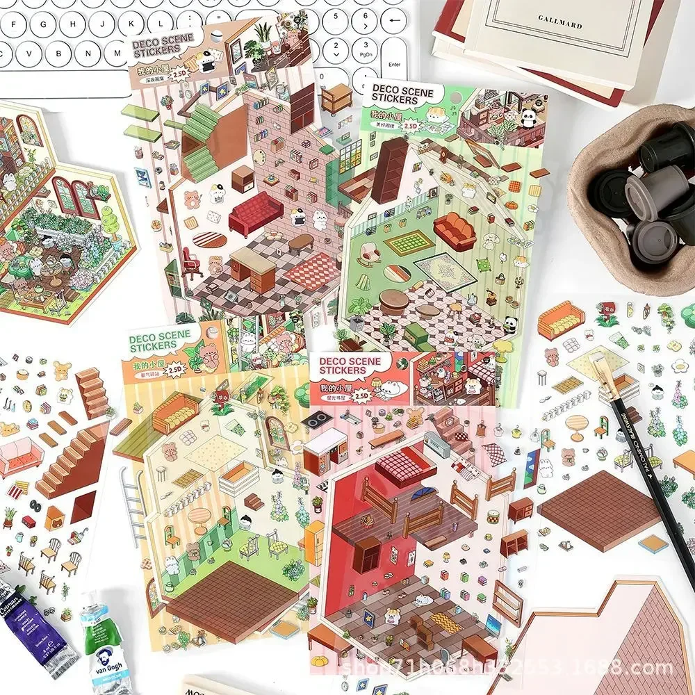 Children DIY Funny Toys Sticker 3D Landscaping PET Stickers Miniature Scene Kawaii Decompression Parenting Interactive Gift