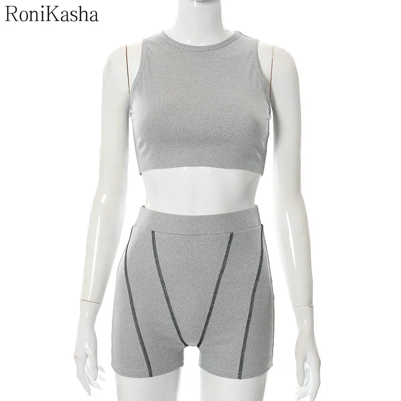 women's sets Ronikasha Workout Sets for Women 2 Piece Ribbed Crop Tank Top High Waist Biker Shorts Yoga Outfits Matching Sporty Tracksuit coord sets women Women's Sets