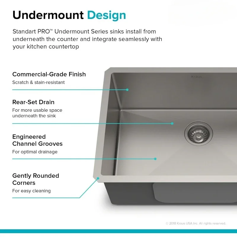 28-inch 16 Gauge Undermount Single Bowl Stainless Steel Kitchen Sink, KHU100-28 4