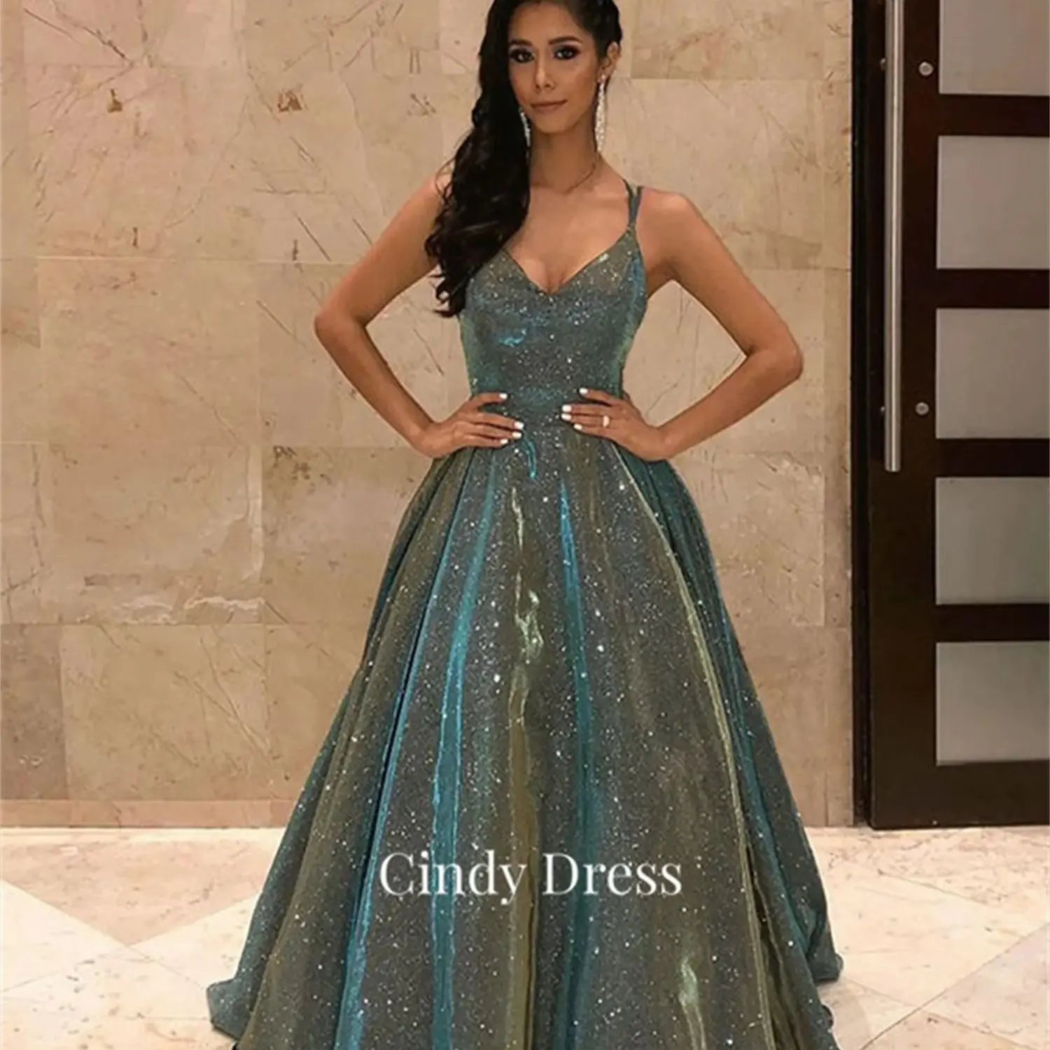 

Cindy V-neck Backless Shiny A-line Sexy Prom Dress 2023 Long Dresses for Special Events Sharon Said Official Store Gala Woman