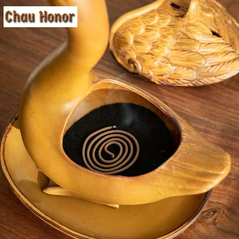 Antique Duck Shaped Ceramic Incense Holder Incense Waterfall Mosquito Coil Holder Scented Aromatic for Tea Accessorie Collection