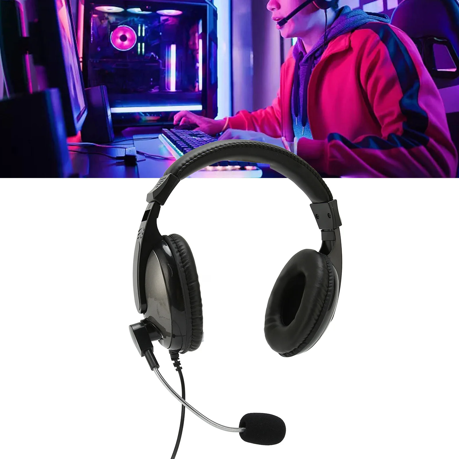 컴퓨터 헤드셋 USB 게임용 헤드셋 와이어 제어 PS4용 PC 노트북용 마이크가 있는 조절 가능한 볼륨 게임용 헤드셋