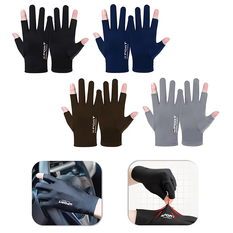 Thin Anti-UV Outdoor Sports Motorcycle Gloves Summer Fishing Gloves Ice Silk Non-Slip Sun Protection Cycling 1 Pair