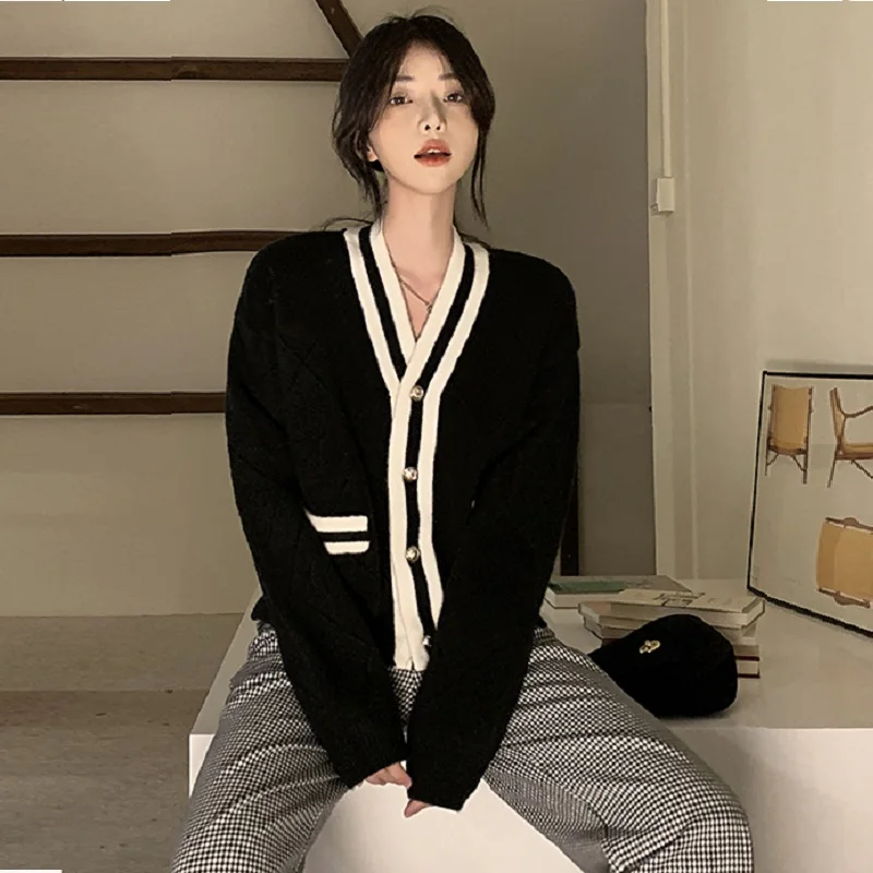

new Women's sweater knitted korean fashion black cardigans for women women winter fall 2023 korean style clothes long sleeve
