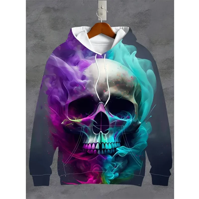 Men's Skull Sweatshirt - 3D Print Zip Hoodie, Harajuku Fashion Long Sleeve Hoodie
