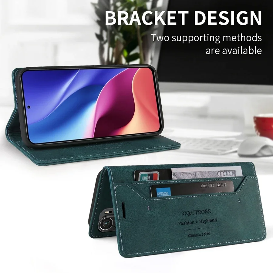 Premium RFID Blocking Magnetic Leather Wallet Case with Card Slots