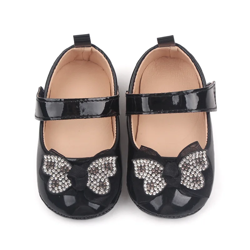 Newborn Baby Girl Shoes Classic Bowknot Rubber Sole Anti-slip PU Leather First Walker Toddler Crib