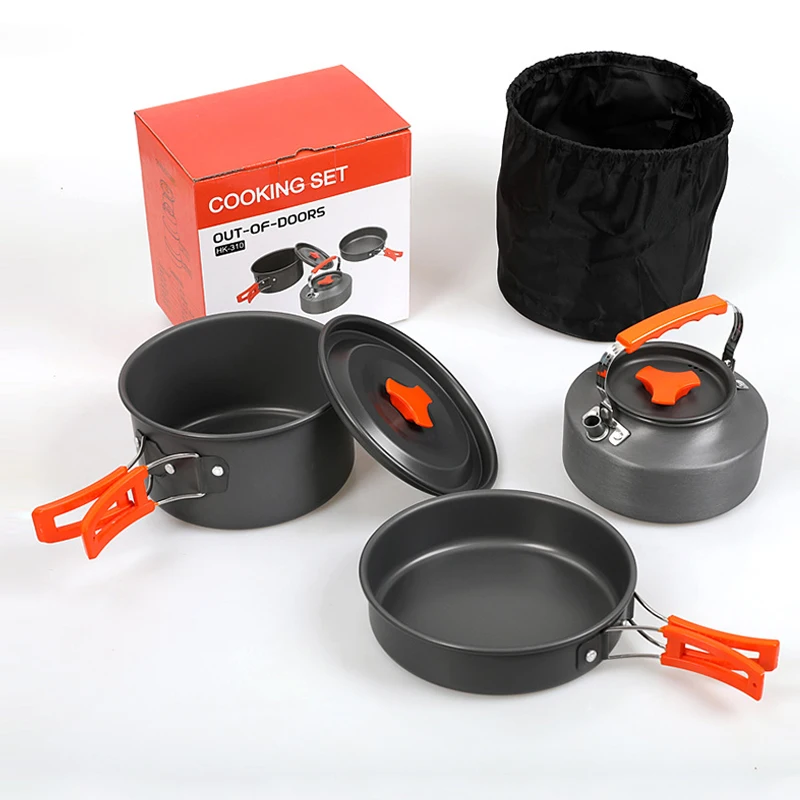 Camping Cookware Kit Set Water Kettle Pan Pot Travelling Hiking Picnic BBQ Tableware Equipment