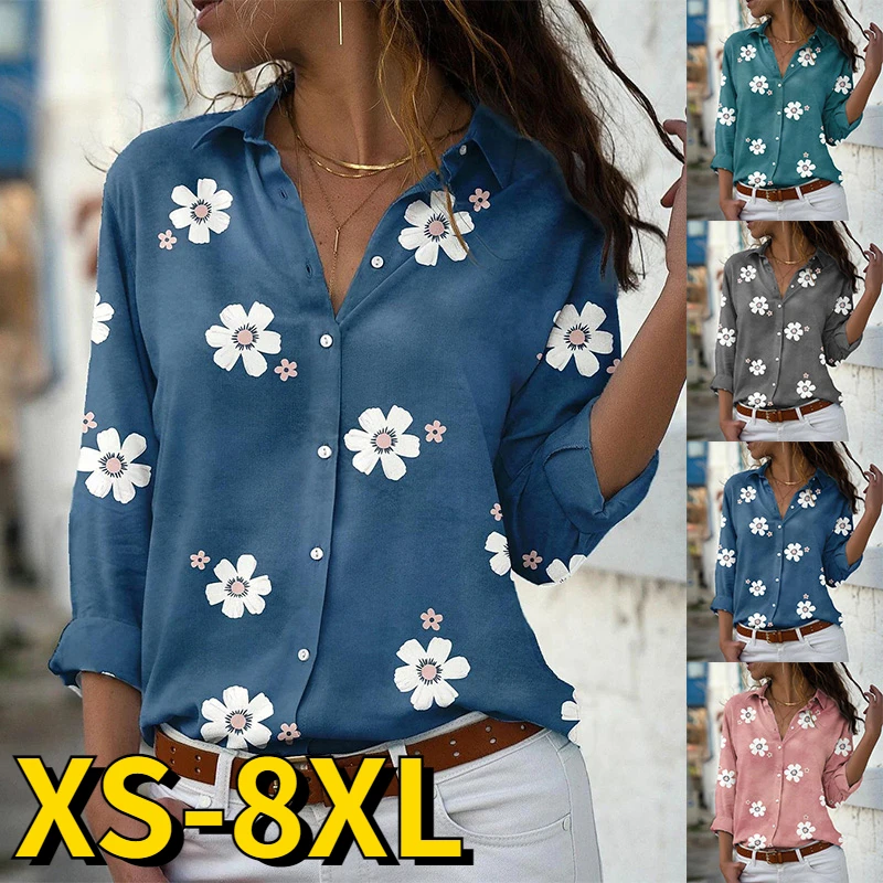 

2022 New Floral Print Tops Autumn Winter Women Everyday Street V-neck Button Blouse Retro Elegant Tops Long Sleeve Sexy Shirt