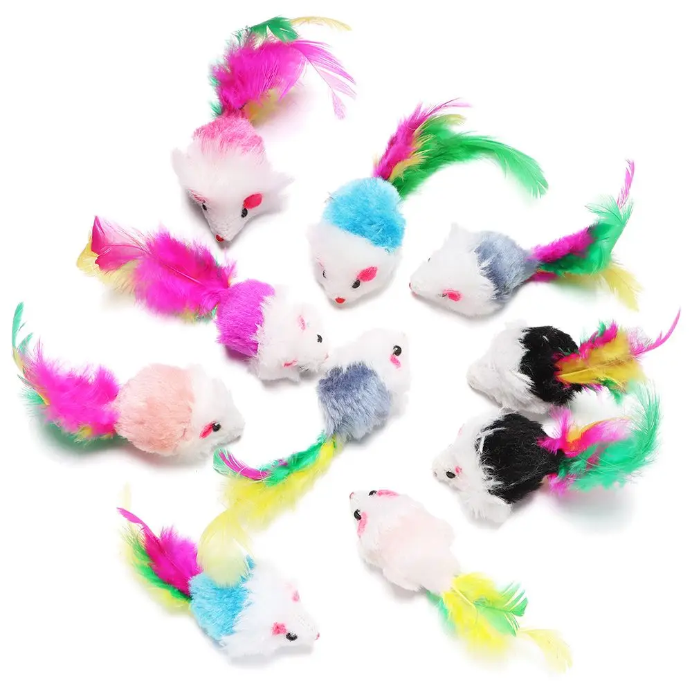 10PCS New Mini Funny Rabbit Fur False Mouse Simulation Mice with Squeak Noise Playing Toys For Cats Kitten Pet Supplies 