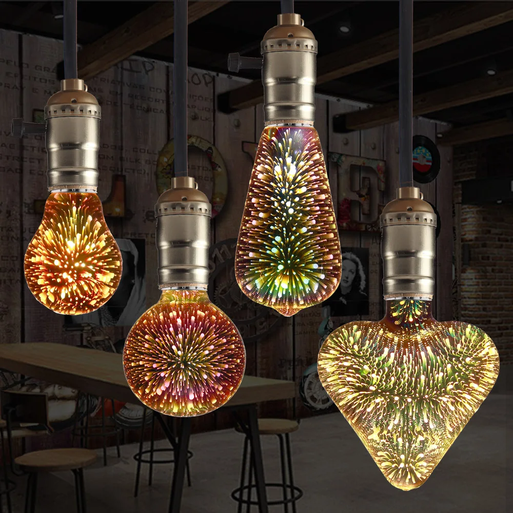 LED 3D Edison Lights Bulb E27 AC220V Vintage Christmas Decor Bulb for Home Indoor Lighting