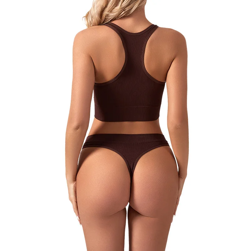 Large Size Women Running Bra Set Chest Gathering Lingerie Fixed Shoulder Straps Exercise Yoga Fitness Triangle Pants Set