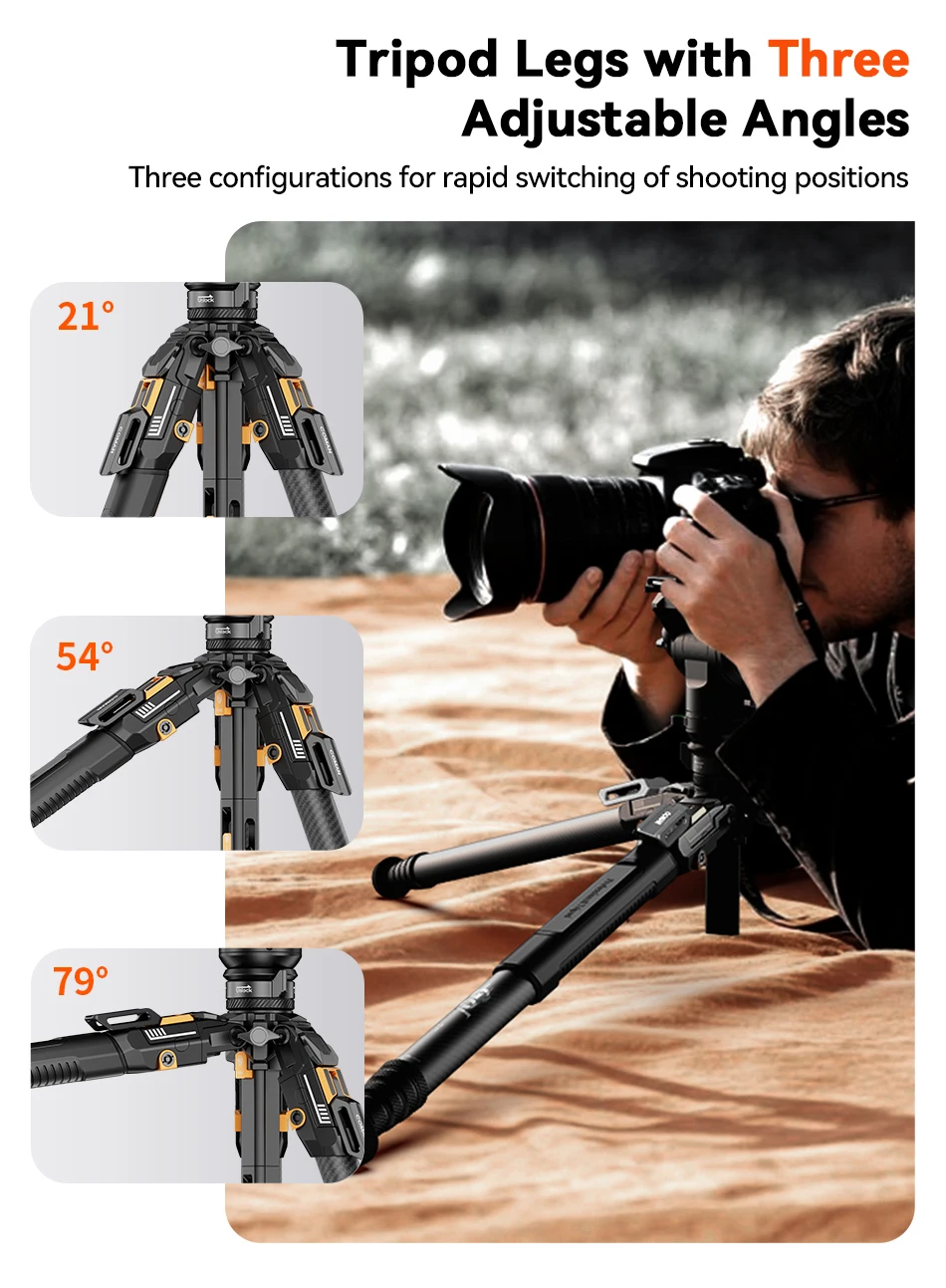 Coman T1S / T1S V5 Travel Carbon Fiber Tripod One Click Quick Release With Panor